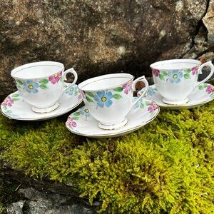 Royal Albert Floral Tea Cup Set with Pink and Blue Accents